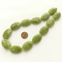 Olive Jade, Flat Ovals 31x20mm on 16-inch Strands