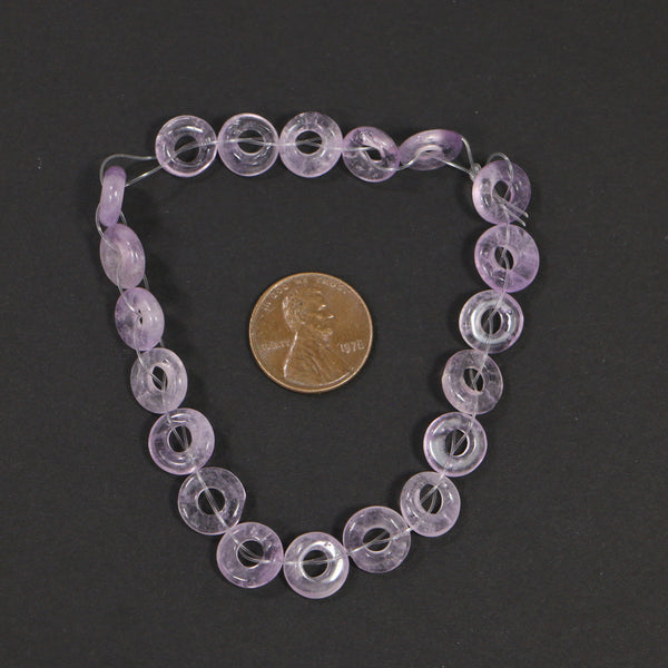 Amethyst, Small 10mm Diameter Cape Amethyst Donuts on 8-inch Strand