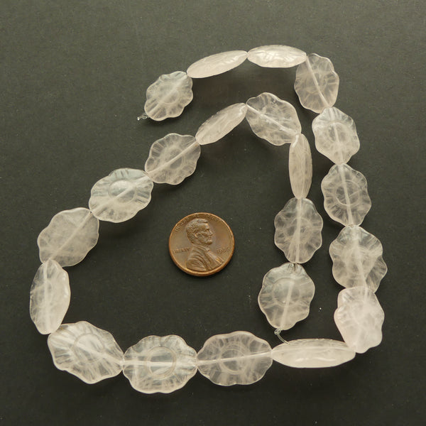 Rose Quartz, Flat Flower Shapes with Carved Decoration, 20x13mm,
