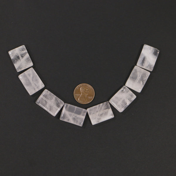Rose Quartz, Rectangles, 20x15mm, Light Translucent Pink, Sold in Sets of 2