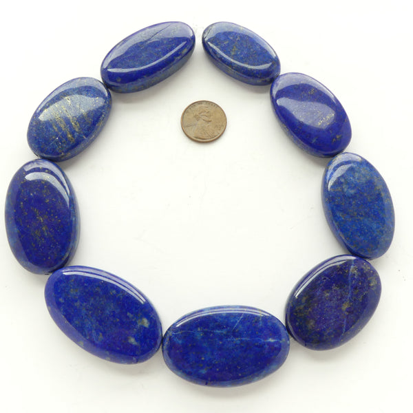 Lapis Lazuli, Large Flat Ovals on Slightly Graduated 15-inch Strand
