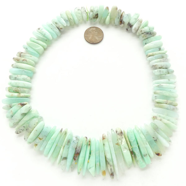 Chrysoprase, Sticks, Center Drilled, 16 to 36mm Long on 16-inch Strand