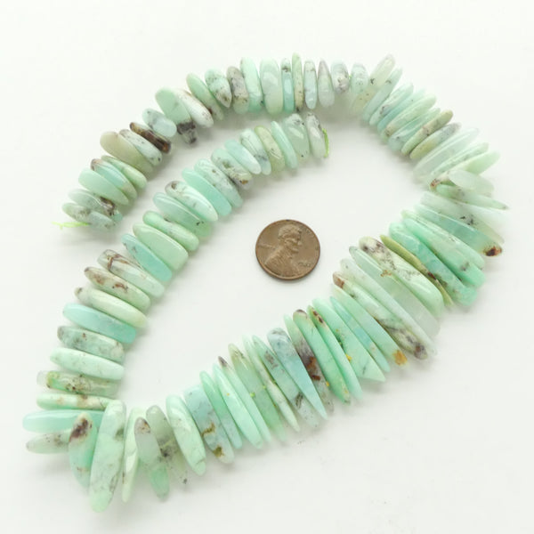 Chrysoprase, Sticks, Center Drilled, 16 to 36mm Long on 16-inch Strand