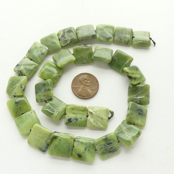 Jade (Nephrite), Flat Squares 15x15mm on 16-inch Strands
