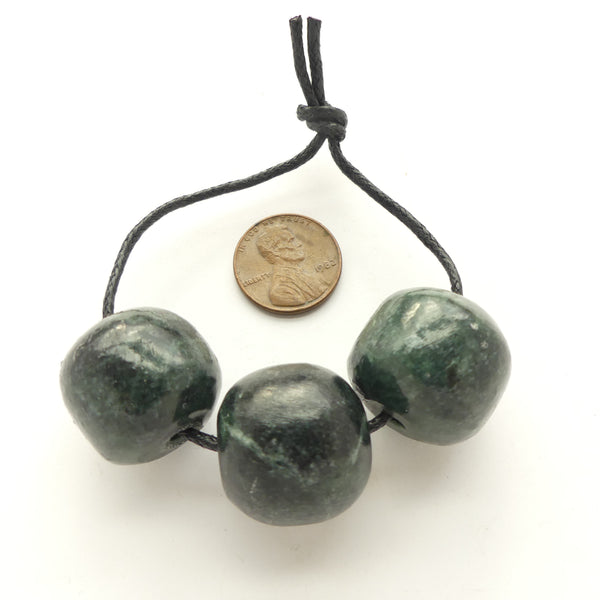 Jade, Guatemalan Greenstone, Large Rounded Beads 20mm Diameter, Set of 3