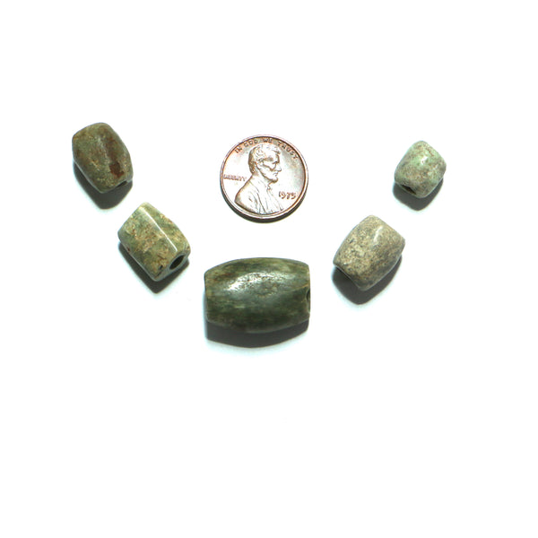 Ancient, Maya Jade and/or Cultural Jade Beads, Largest 22x15mm, Set of 5 Beads