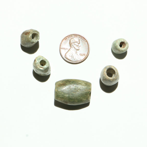 Ancient, Maya Jade and/or Cultural Jade Beads, Largest 22x15mm, Set of 5 Beads