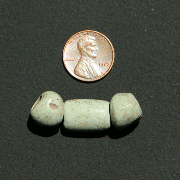 Ancient, Maya Grey Green Beads with Large Holes, Longest 16mm