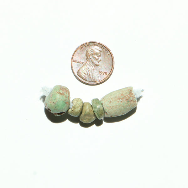 Ancient, Maya Jade or Related Grey/Green Stone Beads, Largest 13x10mm, Set of 6