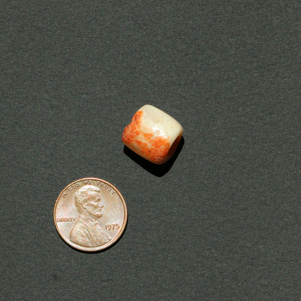 Ancient, Tairona Carnelian Bead, 12x12mm, White and Orange