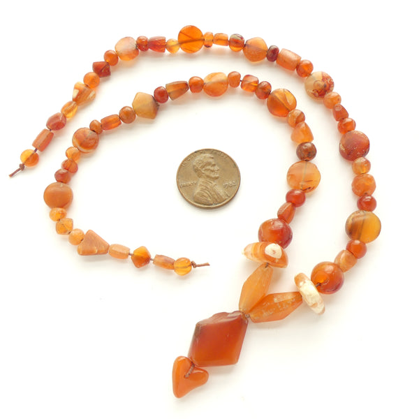 Ancient Bactrian Bronze Age Carnelian, from Afghanistan, 16.5-inch Strand Assorted Shapes