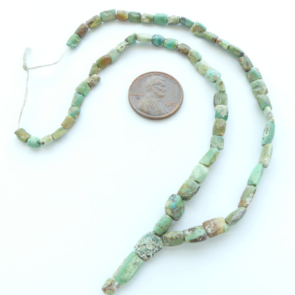 Ancient Turquoise, Lozenge Shapes 5-7mm x4mm on 15-inch strand with Small Pendant