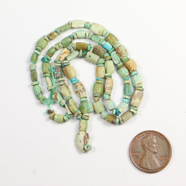 Ancient Turquoise, Mixed Small Shapes, Heishi & Lozenges on 16-inch Strand with Pendant