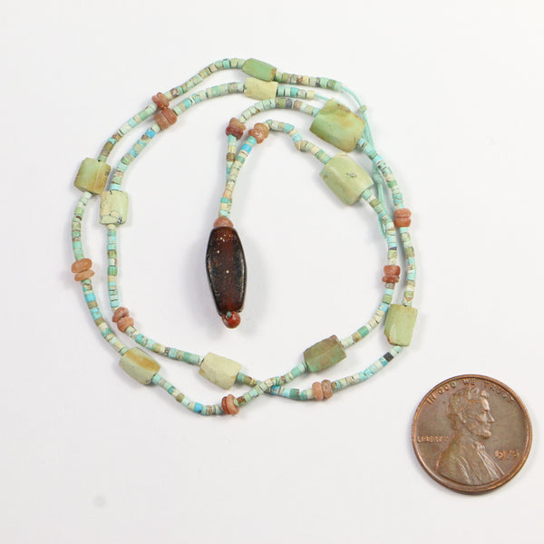 Ancient Turquoise, Micro Beads 1mm Diameter Heishi with 6x5mm Lozenges, 16-inch Strand
