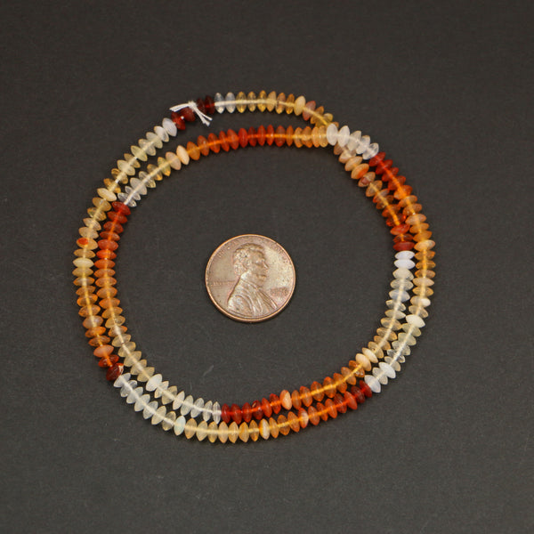 Fire Opal (Mexican),  Ombre, Small Rondelle, 2x4mm on 16-inch Strand