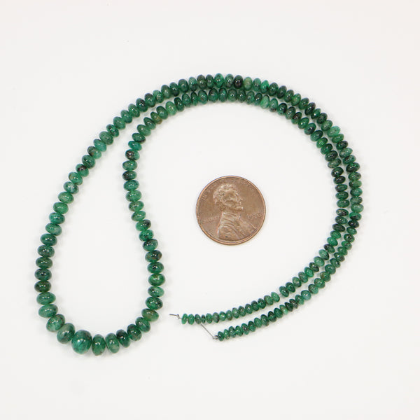 Emerald, Natural Smooth Rondelles on Graduated Strand, 3-6mm, 16-inches long