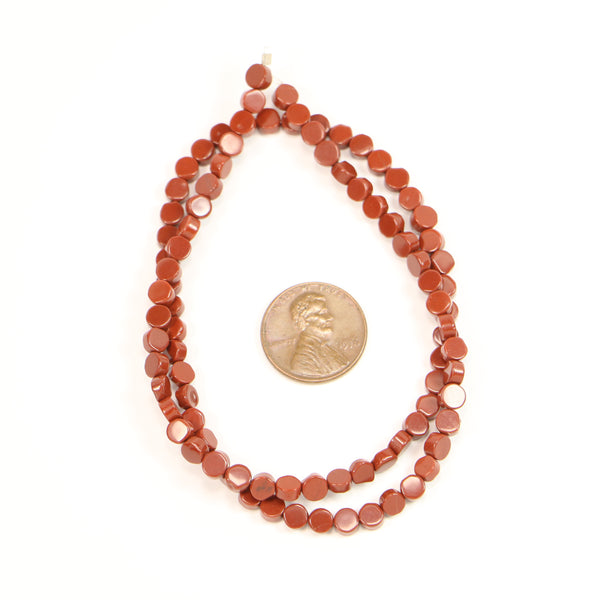 Red Jasper, Coin Shape Small, 5mm Diameter on 16-inch Strand