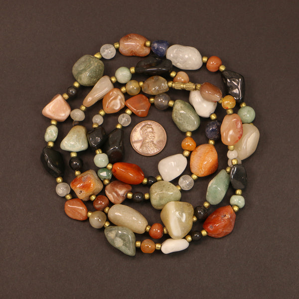 Agates, Mixed Colors, Freeform Shapes and Rounds on 35-inch Strand with Brass Beads & Clasp