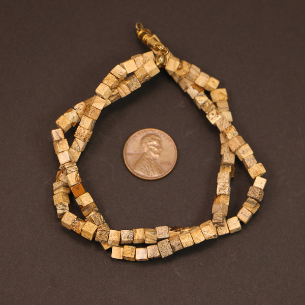 Picture Jasper, Cubes, 4x4mm on 16-inch Strand
