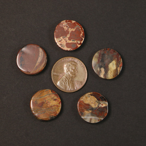 Apple Jasper, Coin Shape 16mm Diameter, Sold Individually