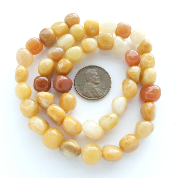 Yellow Jade, Freeform Nuggets about 8-9mm Diameter on 16-inch Strand