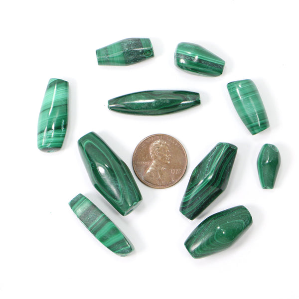 Malachite, Natural Mixed Shapes and Sizes 15-30mm Long, Sold as Set of 10