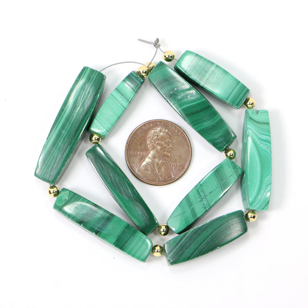 Malachite, Four Sided Tapered Tubes, Graduated Sizes 22-35mm, Sold as Set of 9