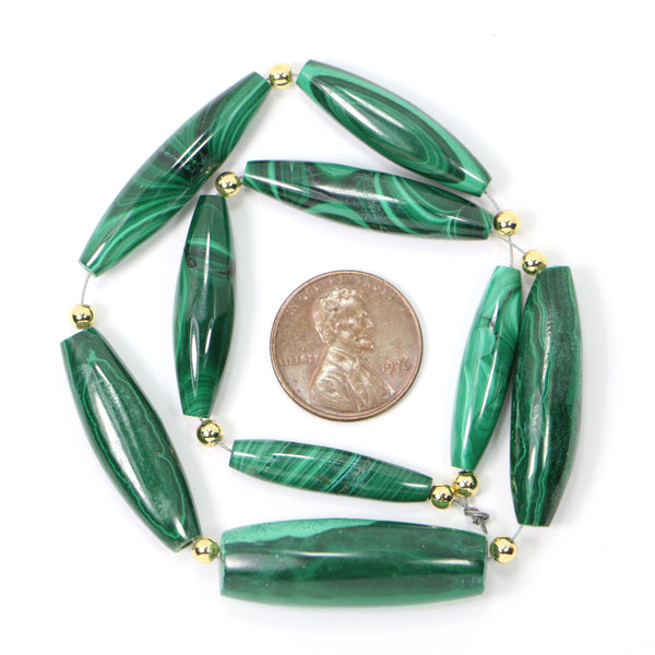 Malachite Truncated Ovals, Collector/Designer Set of 9 Beads, 25-33mm Long, Set of 9