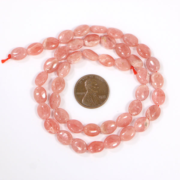 Rhodochrosite, Flat Ovals 7x10mm on 16-inch Strands