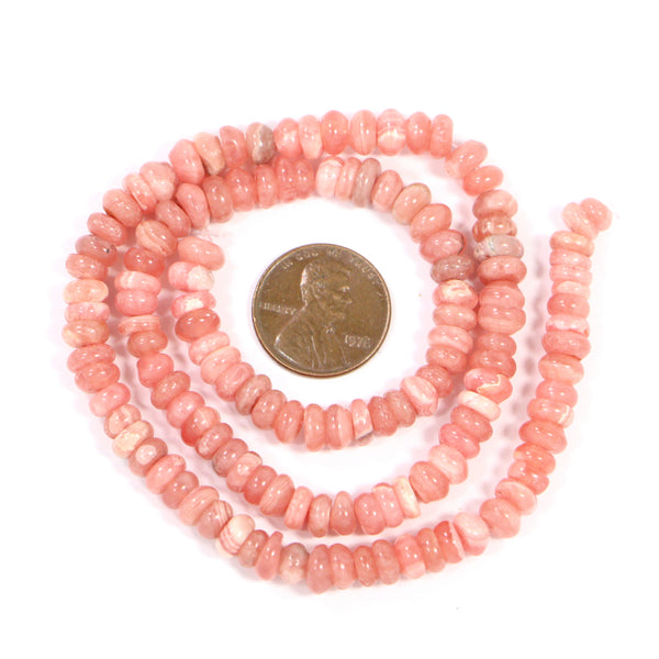Rhodochrosite, Rondelles, 4x6mm on 16-inch Strand
