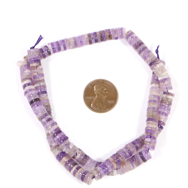 Amethyst, Slices 2x6mm Heishi Showing Range of Amethyst Colors, 16-inch Strand