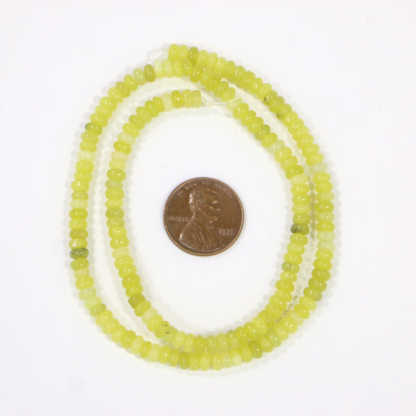Olive Jade, Rondelles 2x4mm Lime Green on 16-inch Strands