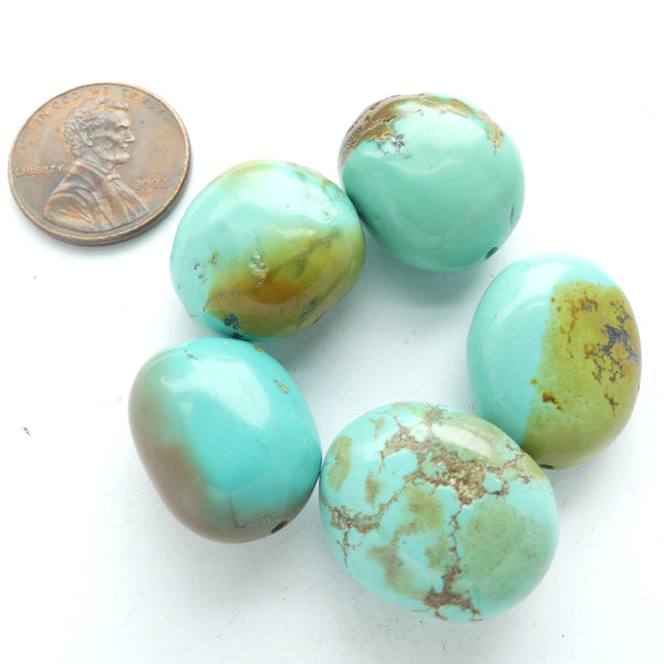 Turquoise, Puffy Ovals, Longest 24x15mm, Sold as a Set of 5