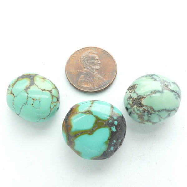 Turquoise, Puffy Ovals, About 20x15mm with Slight Variations, Sold as a Set of 3