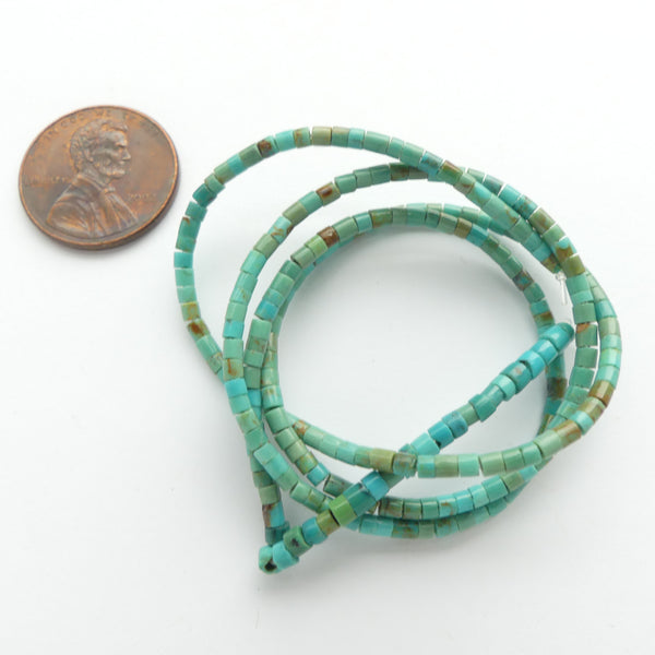 Turquoise, Natural Heishi, 1.5x1.5mm on 17-inch Strand