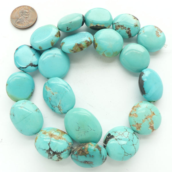 Turquoise, Puffy Ovals, Largest 24x20mm on 16-inch Strand