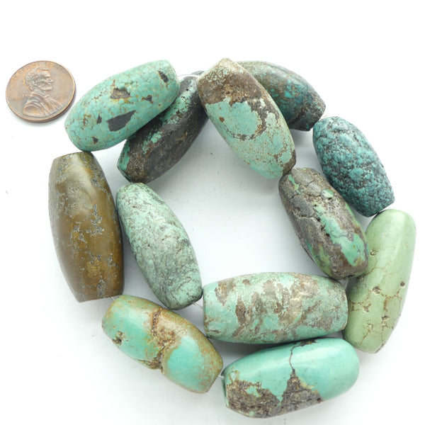 Turquoise, Tapered Tube, Sizes Vary 26-35x12-16mm, on 14-inch Strand