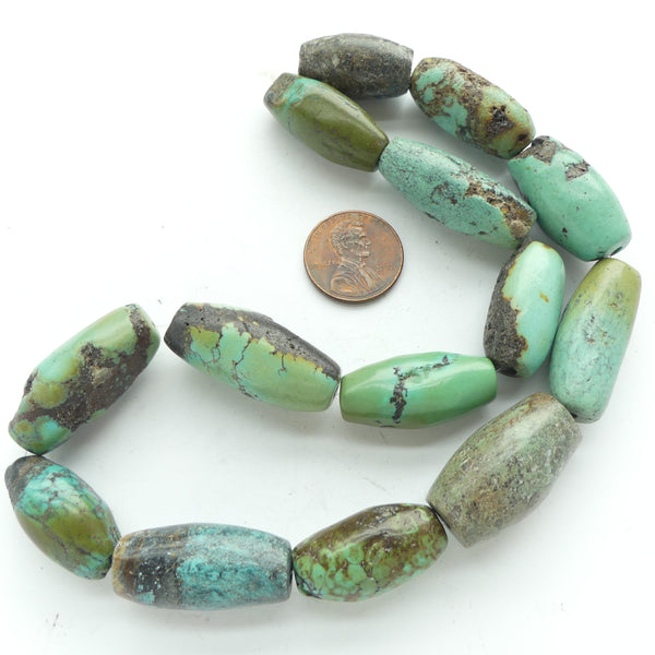 Turquoise, Tapered Tube, 22-30x12-15mm on 14-inch Strand