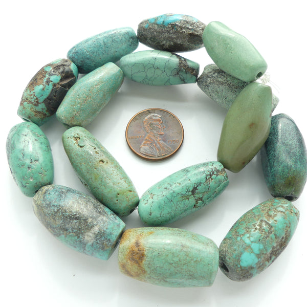 Turquoise, Tapered Tubes, 22 to 30mm Long on 15-inch Strand