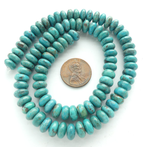 Turquoise, Rondelle, 4x8mm on 16-inch Strand
