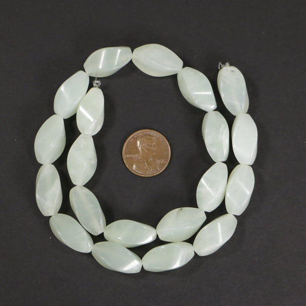 New Jade, Twisted Ovals, Vintage, 20x10mm on 16-inch Strands