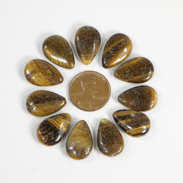 Tiger Eye, Flat Teardrop, Drilled Lengthwise, 17x12mm, Sold as a Set of 10