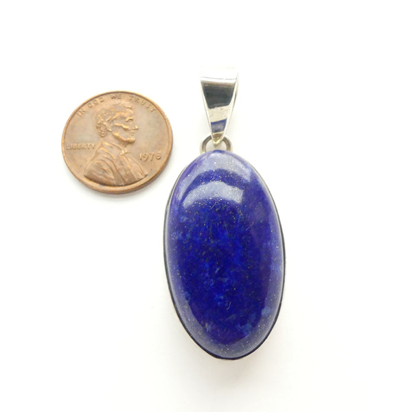 Lapis Lazuli, Pendant in Sterling Silver, Oval with Large Bail, Length with Bail 50mm