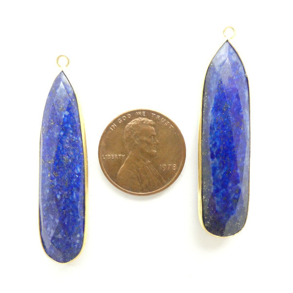 Lapis Lazuli, Faceted Long Bezel-Set Pendants, 44mm Long, Sold Individually