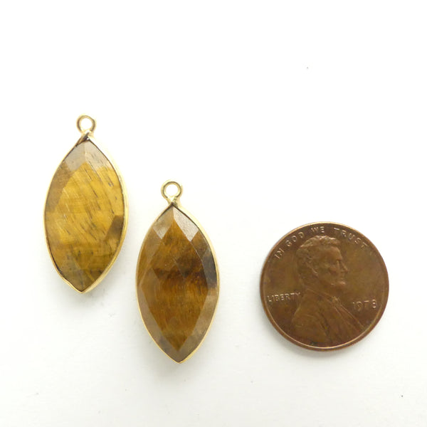 Tiger Eye, Faceted, Bezel-Set Oval Pendant, 25x12mm, Sold Individually