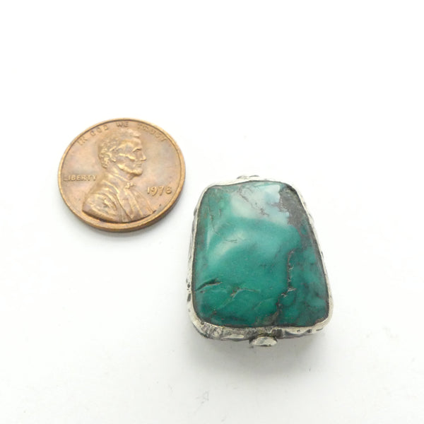 Turquoise, Antique Tibetan Trapezoidal Beads, Framed in Silver, 25x19mm