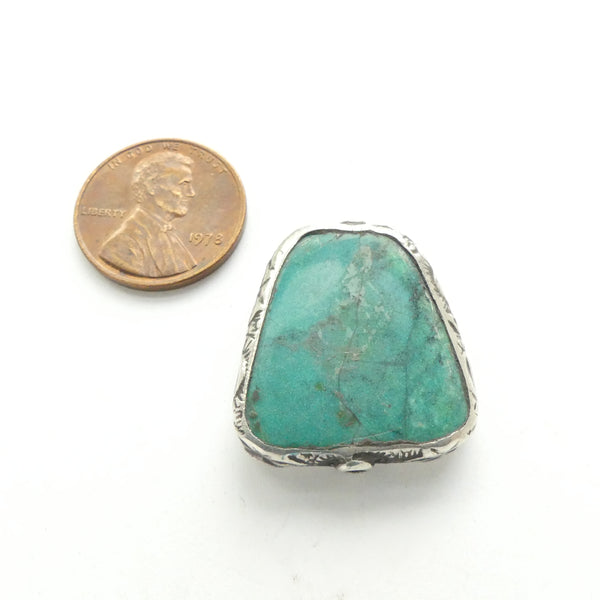 Turquoise, Antique Tibetan Trapezoidal Beads, Framed in Silver, 26x23mm