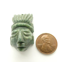 Jade Pendant, Carved Maya Face with Feather Headdress, 40x22mm