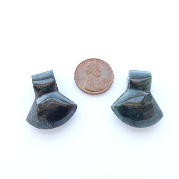 Guatemalan Jade, Axe Blade Pendant, Small Dark Green, Pair 27mm Tall
