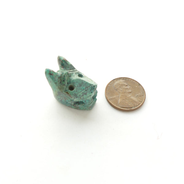 Chrysocolla, Vintage Mexican Jaguar Head, 20x20mm